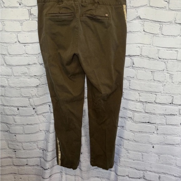 Ecru The Mitchell Pants Green Side Gold Stripe Flat Front Tapered Leg Size 4 - Picture 3 of 6